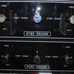 At the front bulkhead of the engine room is a very easy-to-use switching panel that lets you select which fuel tank each engine will draw from.