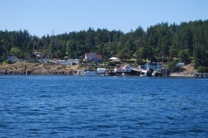 The tiny village of Orcas, with the ferry terminal at the far right.