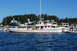 As we passed near the Customs dock, the 100' M/V Malibu was moored. It's a Seattle Yacht Club boat, owned by the founder (and still owner) of Windermere Realty of Seattle. She's gorgeous!