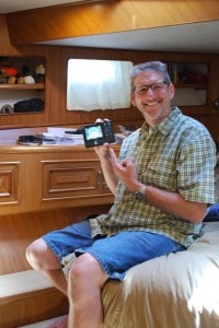 Brent Woodward of Yacht Masters NW spent a day and a half on Flying Colours to get our satellite TV system back up and running.