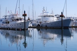 A Fleming 55, Luxie Lu, at left; a Nordhavn 62 at right.