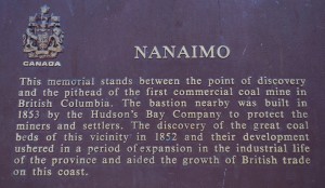 A bronze plaque just outside the marina that describes the history of Nanaimo.