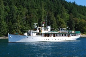 Thea Foss at anchor as we departed Dent Island Lodge.