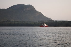 Out on Johnstone Strait with Canadian Coast Guard cutter reporting he was doing some fish surveying along the shoreline. 