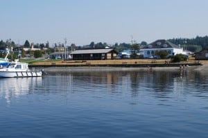 Downtown Port McNeill and restaurants at the waterfront.  In this part of the world, scenery is scenic; towns and villages along the waterfront are mostly working towns.