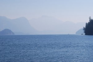 A very hazy view as we started up Wells Passage.