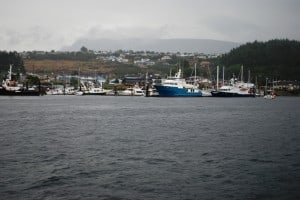 It was a dull overcast day as we departed the Fuel Dock Marina and looked back at Port McNeill Marina.