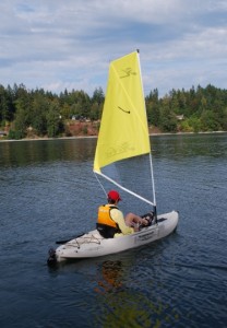 Kap sailing in her kayak during our visit to Ovens Island in 2009.