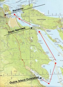 Our route from Ovens Island to Nanaimo through Dodd Narrows.