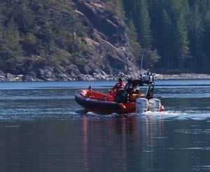 Under some arrangement we aren’t privy to, the SYC provides overnight moorage space on the dinghy dock for a Canadian Coast Guard 3-person inflatable go-fast boat.  They must billet the crew somewhere near here, as they come and go at meal times and morning/evening, always friendly, but all business.  The boat is about 16’ long, with two 150hp outboard motors on it, and one afternoon I watched them ram the throttles forward just after leaving the dock – and within moments they must have been going over 60MPH.  The 2-3 person crew wears orange survival suits, but unlike their U.S. counterparts, we haven’t seen evidence of automatic rifles like we do at Roche Harbor.