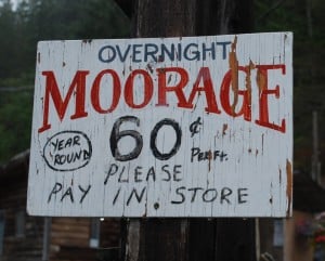 The moorage at Refuge Cove is the cheapest of anywhere we’ve been in Desolation Sound or the Broughton’s – at 60¢/foot.  There’s no water or shore power on the docks, so that’s why.