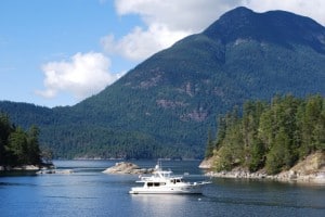 Flying Colours at anchor in Prideaux Haven, Desolation Sound.