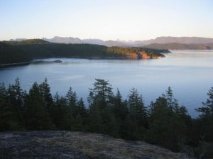 There’s a hill behind the Cortes Island SYC Outstation, with a nice trail up about 200’ to a lookout.  It’s nice to hike up there with a bottle of wine for a sunset.  The foreground is the southern tip of Cortes Island, with the mountains ringing Desolation Sound in the distance.