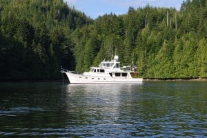 Flying Colours at anchor in the SE cove at Booker Lagoon.